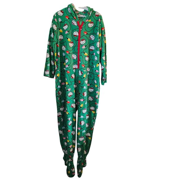 Hello Kitty Green Fleece Hooded Onesie Pajamas 3X - Picture 1 of 9